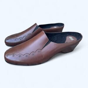 1803 Brown Leather Slip On Mule Comfort Shoes Made in Portugal Women's size 41